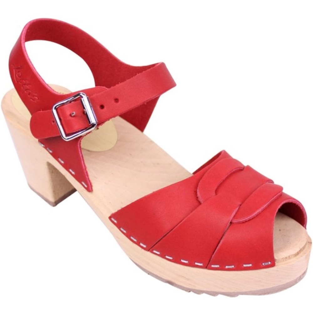 Lotta From Stockholm Peep Toe Clogs in Red Leather size 40 size 9